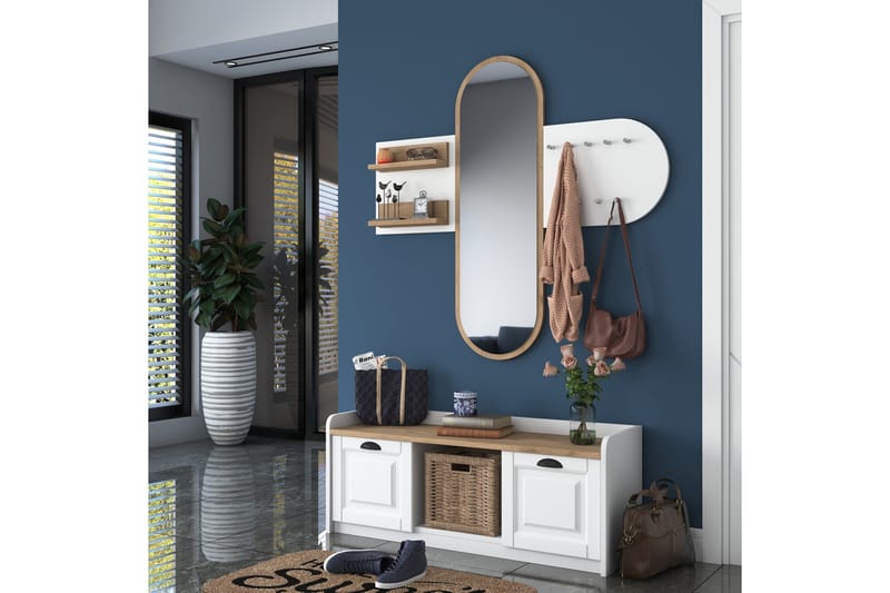 Ronnric Entrésæt Hvid/Brun - Hanah Home - Møbler - Entrémøbler - Møbelsæt til hall og entre