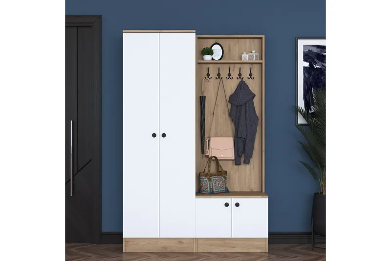 Hooda Entrésæt Hvid/Brun - Hanah Home - Møbler - Entrémøbler - Møbelsæt til hall og entre