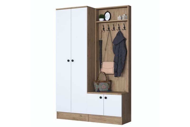 Hooda Entrésæt Hvid/Brun - Hanah Home - Møbler - Entrémøbler - Møbelsæt til hall og entre