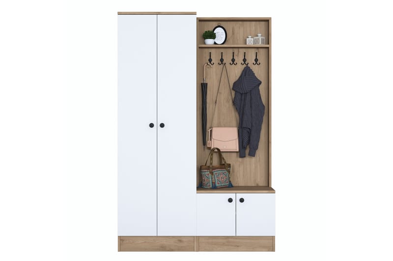 Hooda Entrésæt Hvid/Brun - Hanah Home - Møbler - Entrémøbler - Møbelsæt til hall og entre