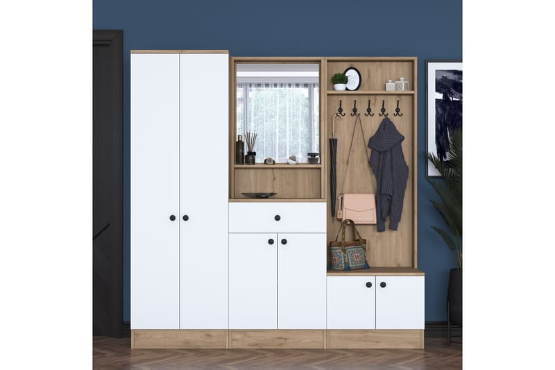 Hooda Entrésæt Hvid/Brun - Hanah Home - Møbler - Entrémøbler - Møbelsæt til hall og entre