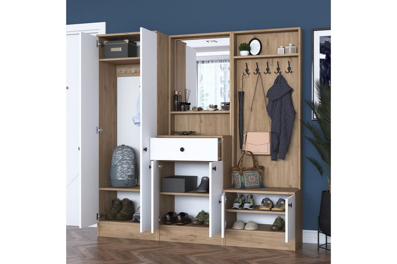 Hooda Entrésæt Hvid/Brun - Hanah Home - Møbler - Entrémøbler - Møbelsæt til hall og entre