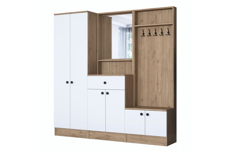 Hooda Entrésæt Hvid/Brun - Hanah Home - Møbler - Entrémøbler - Møbelsæt til hall og entre