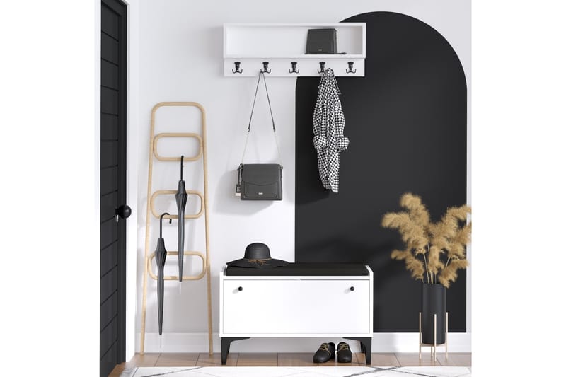 Scoty Entrémøbelsett Hvit/Sort - Hanah Home - Møbler - Entrémøbler - Møbelsæt til hall og entre