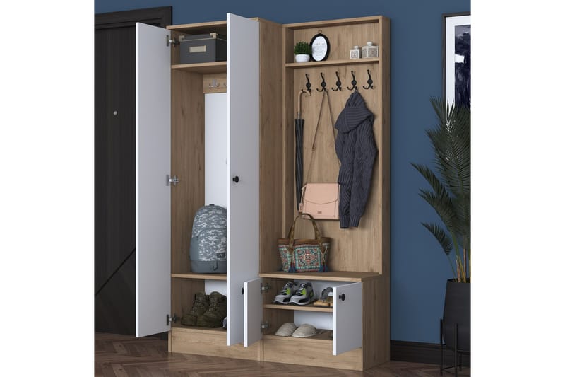 Hooda Entrésæt Hvid/Brun - Hanah Home - Møbler - Entrémøbler - Møbelsæt til hall og entre