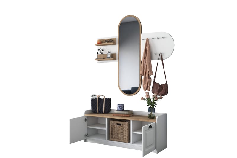 Ronnric Entrésæt Hvid/Brun - Hanah Home - Møbler - Entrémøbler - Møbelsæt til hall og entre