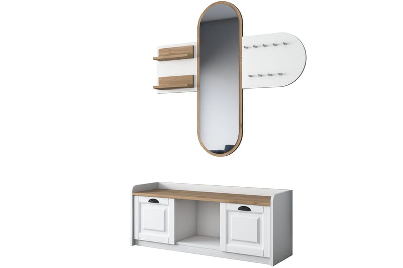 Ronnric Entrésæt Hvid/Brun - Hanah Home - Møbler - Entrémøbler - Møbelsæt til hall og entre