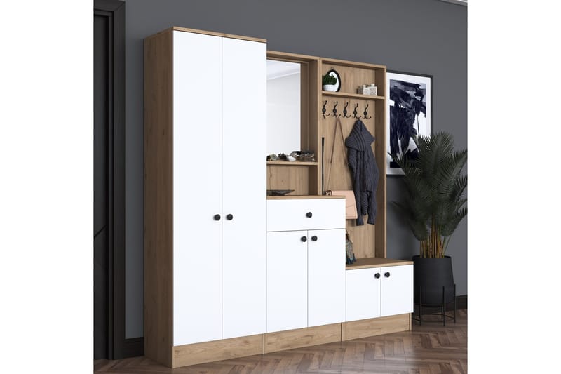 Hooda Entrésæt Brun/Hvid - Hanah Home - Møbler - Entrémøbler - Møbelsæt til hall og entre