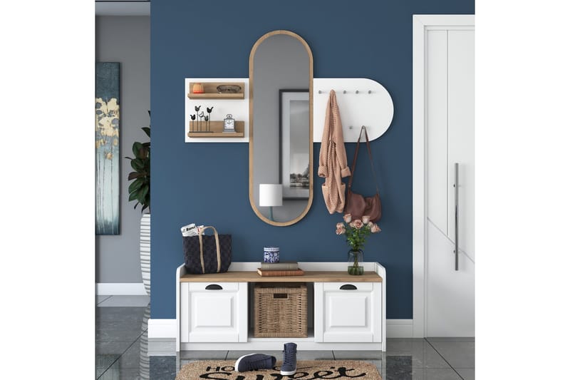 Ronnric Entrésæt Hvid/Brun - Hanah Home - Møbler - Entrémøbler - Møbelsæt til hall og entre