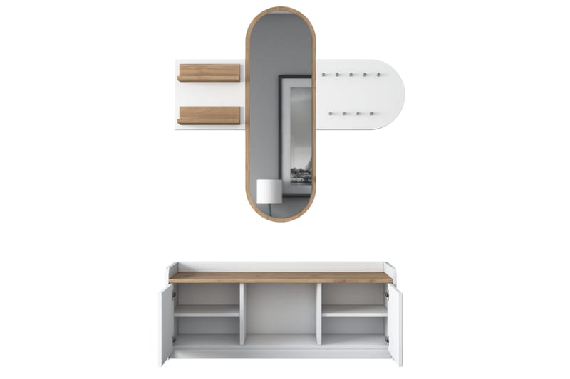 Ronnric Entrésæt Hvid/Brun - Hanah Home - Møbler - Entrémøbler - Møbelsæt til hall og entre