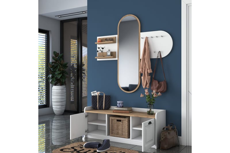 Ronnric Entrésæt Hvid/Brun - Hanah Home - Møbler - Entrémøbler - Møbelsæt til hall og entre