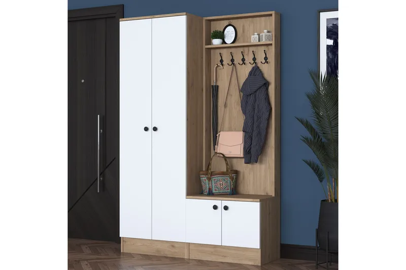 Hooda Entrésæt Hvid/Brun - Hanah Home - Møbler - Entrémøbler - Møbelsæt til hall og entre
