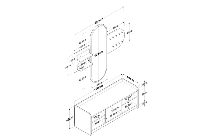 Ronnric Entrésæt Hvid/Brun - Hanah Home - Møbler - Entrémøbler - Møbelsæt til hall og entre