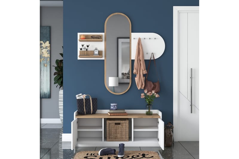 Ronnric Entrésæt Hvid/Brun - Hanah Home - Møbler - Entrémøbler - Møbelsæt til hall og entre