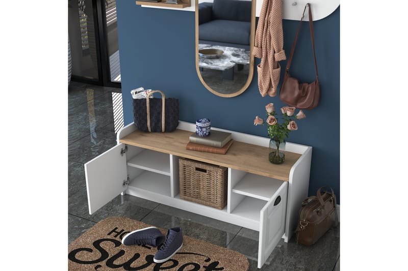 Ronnric Entrésæt Hvid/Brun - Hanah Home - Møbler - Entrémøbler - Møbelsæt til hall og entre