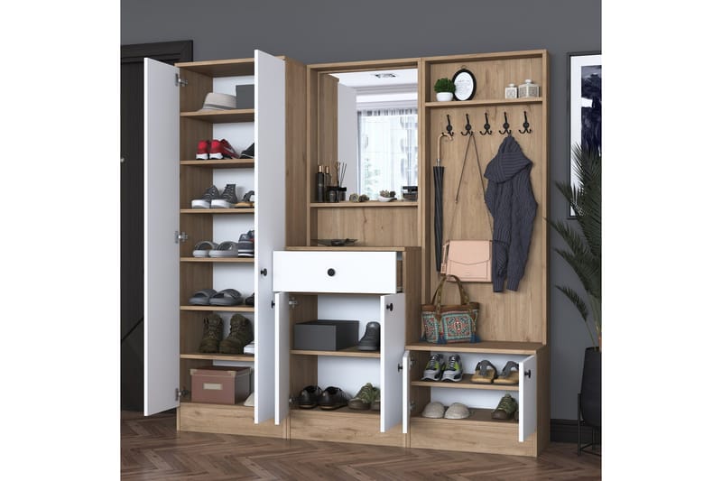 Hooda Entrésæt Brun/Hvid - Hanah Home - Møbler - Entrémøbler - Møbelsæt til hall og entre