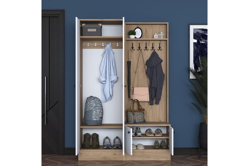 Hooda Entrésæt Hvid/Brun - Hanah Home - Møbler - Entrémøbler - Møbelsæt til hall og entre