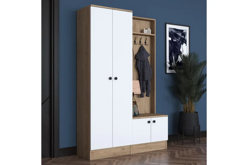 Hooda Entrésæt Hvid/Brun - Hanah Home - Møbler - Entrémøbler - Møbelsæt til hall og entre