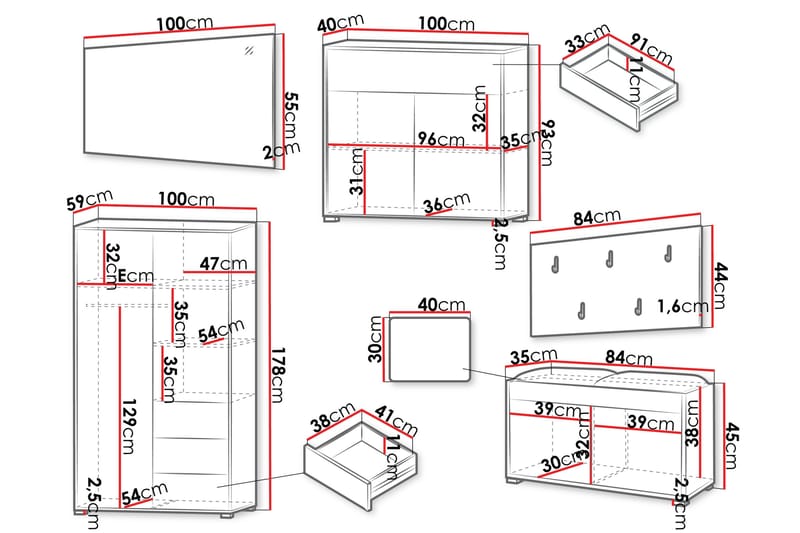 Agawal Entremøbelsæt - Møbler - Entrémøbler - Møbelsæt til hall og entre