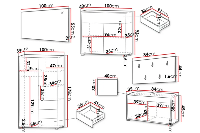 Agawal Hallmöbelset - Brun - Møbler - Entrémøbler - Møbelsæt til hall og entre