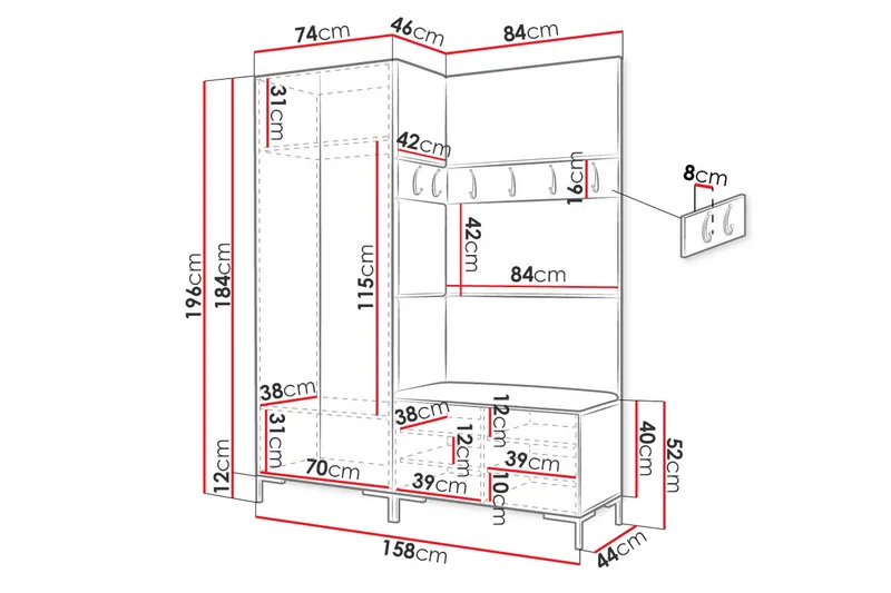 Ahsamin Entremøbelsæt - Møbler - Entrémøbler - Møbelsæt til hall og entre
