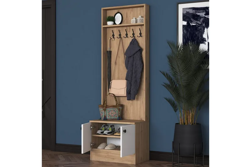 Alvric Entrémøbelsæt - Valnød/Hvid - Møbler - Entrémøbler - Møbelsæt til hall og entre