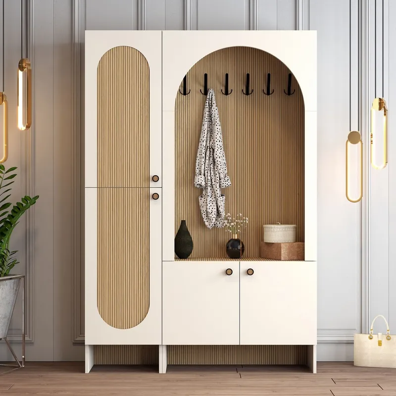 Ayleid entrémøbel 200 cm - Creme / Eg - Møbler - Entrémøbler - Møbelsæt til hall og entre