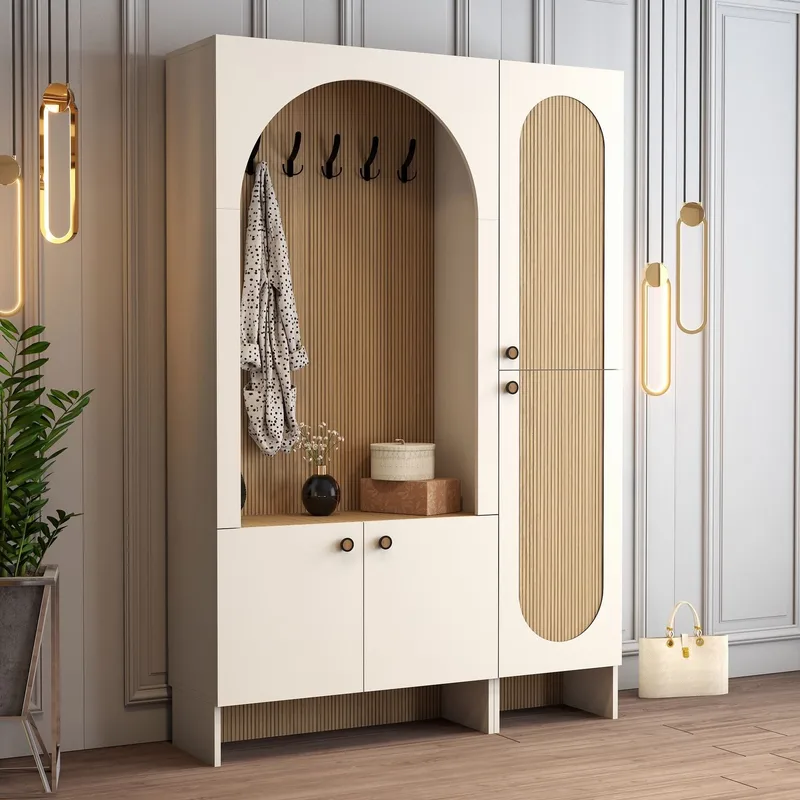 Ayleid entrémøbel 200 cm - Creme / Eg - Møbler - Entrémøbler - Møbelsæt til hall og entre