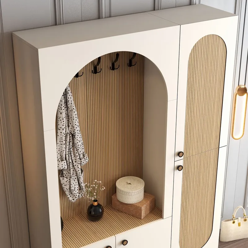 Ayleid entrémøbel 200 cm - Creme / Eg - Møbler - Entrémøbler - Møbelsæt til hall og entre