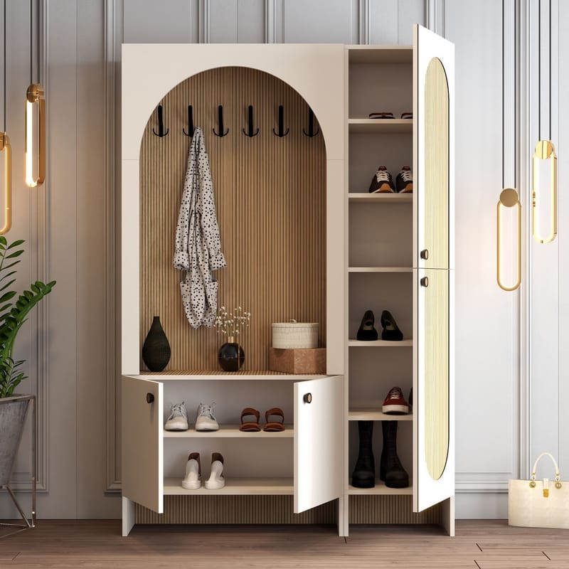 Ayleid entrémøbel 200 cm - Creme / Eg - Møbler - Entrémøbler - Møbelsæt til hall og entre