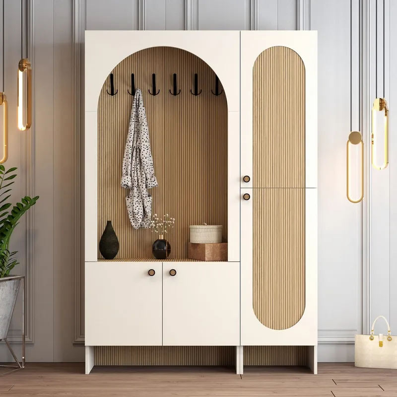 Ayleid entrémøbel 200 cm - Creme / Eg - Møbler - Entrémøbler - Møbelsæt til hall og entre