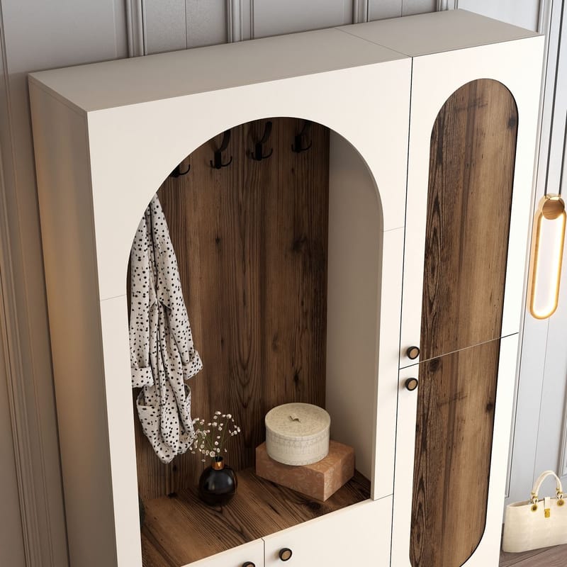 Ayleid entrémøbel 200 cm - Creme / Valnød - Møbler - Entrémøbler - Møbelsæt til hall og entre