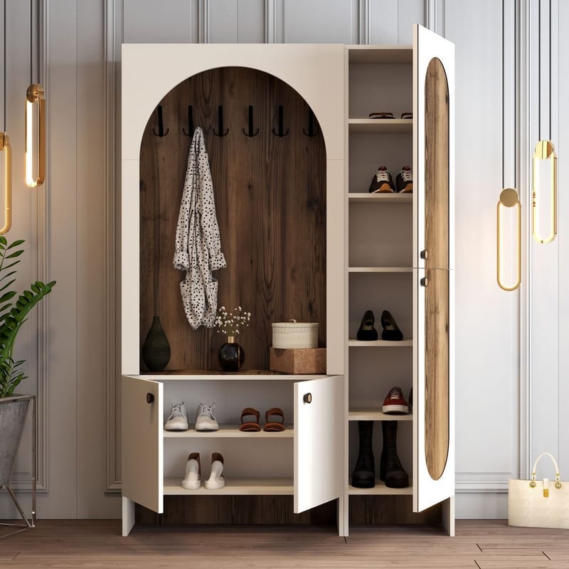 Ayleid entrémøbel 200 cm - Creme / Valnød - Møbler - Entrémøbler - Møbelsæt til hall og entre