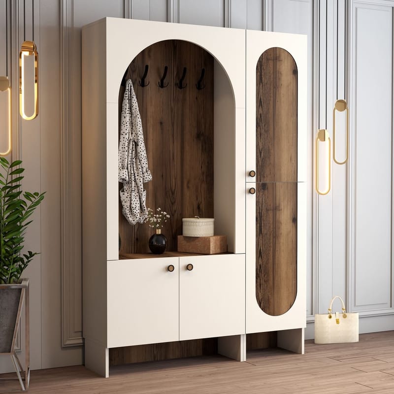 Ayleid entrémøbel 200 cm - Creme / Valnød - Møbler - Entrémøbler - Møbelsæt til hall og entre