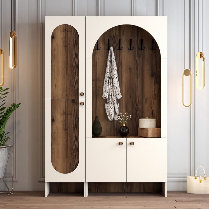 Ayleid entrémøbel 200 cm - Creme / Valnød - Møbler - Entrémøbler - Møbelsæt til hall og entre