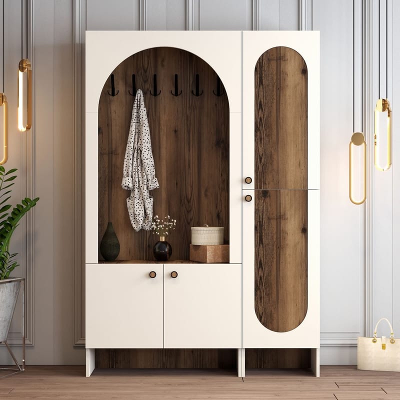 Ayleid entrémøbel 200 cm - Creme / Valnød - Møbler - Entrémøbler - Møbelsæt til hall og entre
