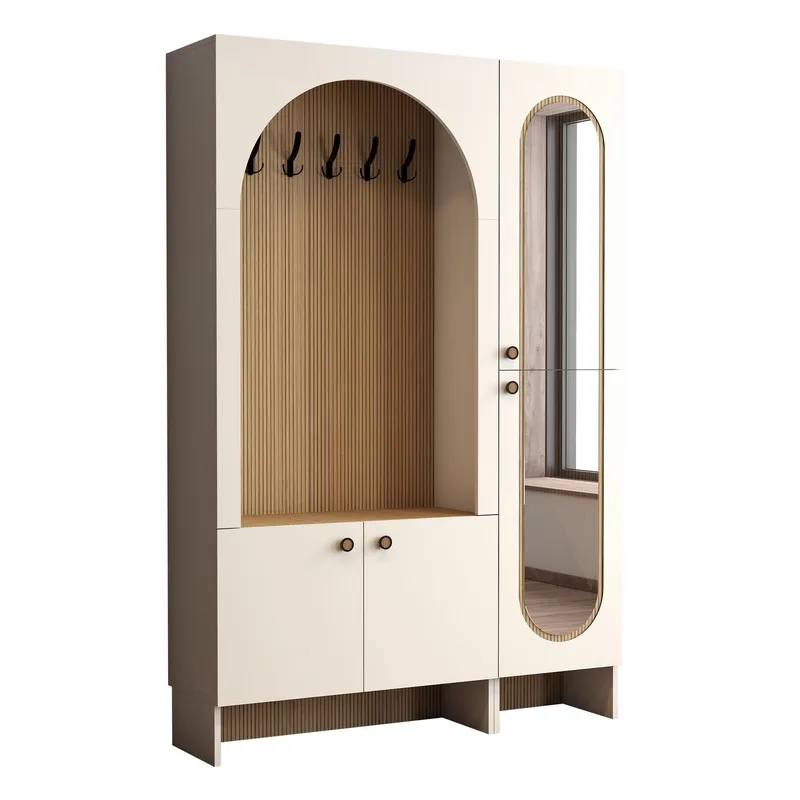 Ayleid entrémøbel med spejl 200 cm, Creme / Eg