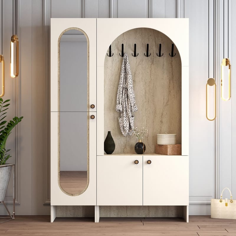 Ayleid entrémøbel med spejl 200 cm - Creme / Travertin - Møbler - Entrémøbler - Møbelsæt til hall og entre
