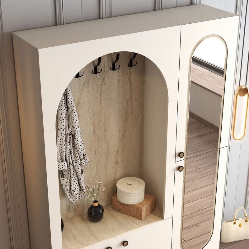 Ayleid entrémøbel med spejl 200 cm - Creme / Travertin - Møbler - Entrémøbler - Møbelsæt til hall og entre