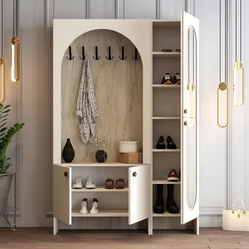 Ayleid entrémøbel med spejl 200 cm - Creme / Travertin - Møbler - Entrémøbler - Møbelsæt til hall og entre