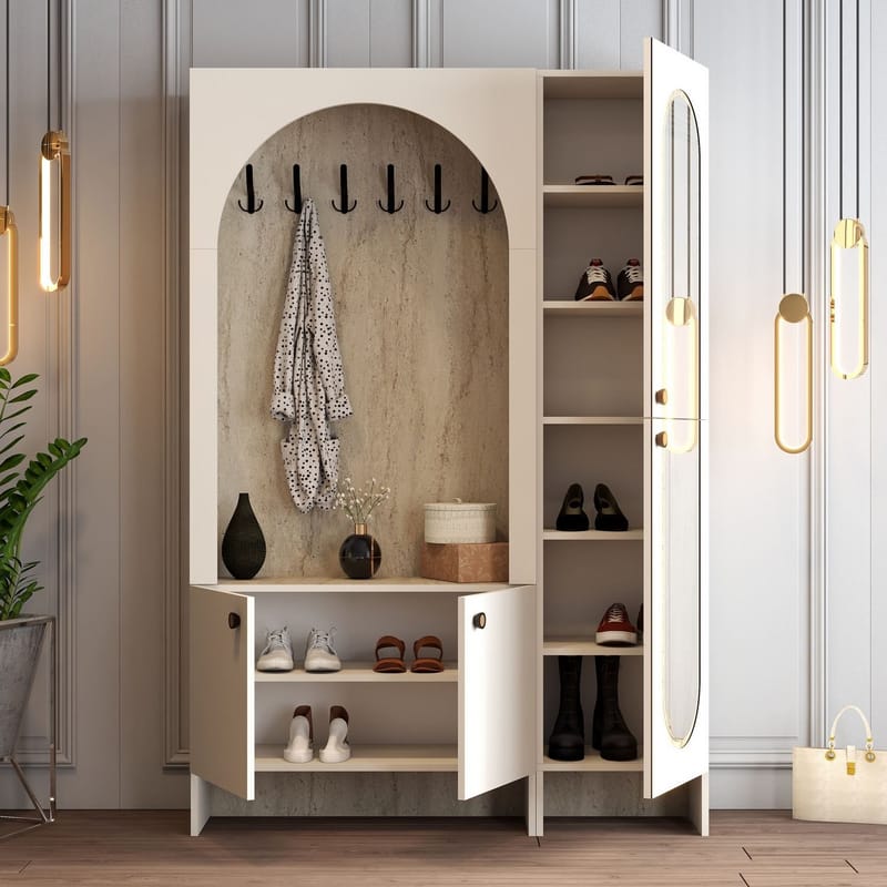 Ayleid entrémøbel med spejl 200 cm - Creme / Travertin - Møbler - Entrémøbler - Møbelsæt til hall og entre