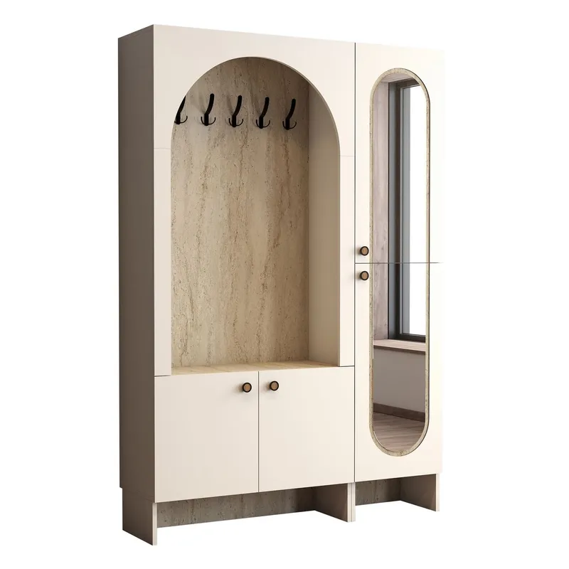 Ayleid entrémøbel med spejl 200 cm, Creme / Travertin