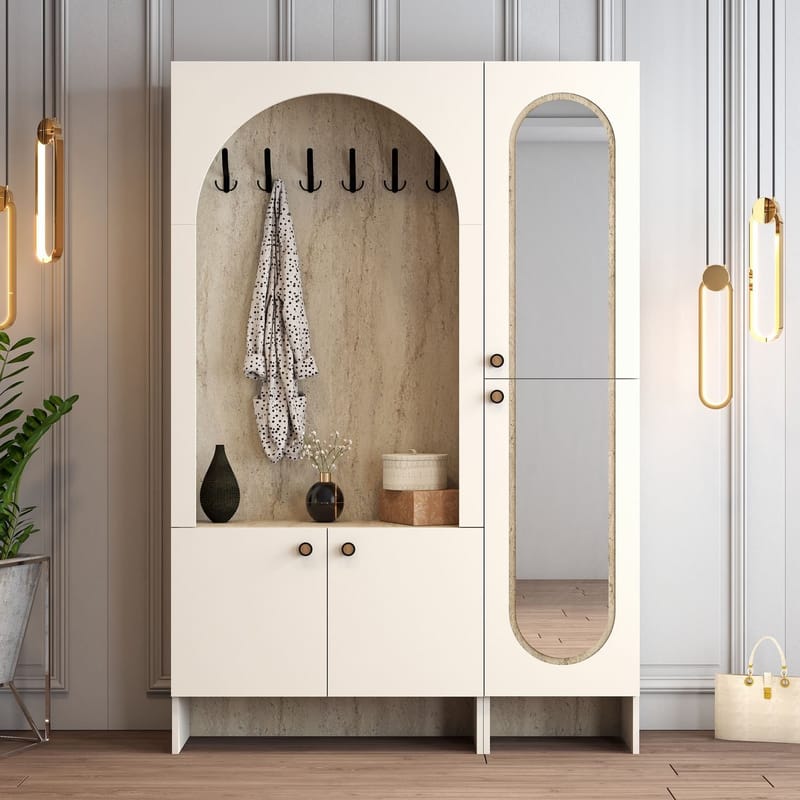 Ayleid entrémøbel med spejl 200 cm - Creme / Travertin - Møbler - Entrémøbler - Møbelsæt til hall og entre