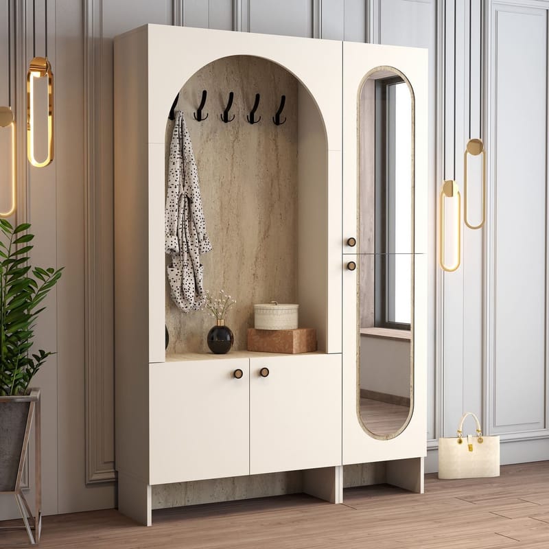 Ayleid entrémøbel med spejl 200 cm - Creme / Travertin - Møbler - Entrémøbler - Møbelsæt til hall og entre