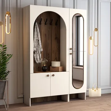 Ayleid entrémøbel med spejl 200 cm - Creme / Valnød - Møbler - Entrémøbler - Møbelsæt til hall og entre