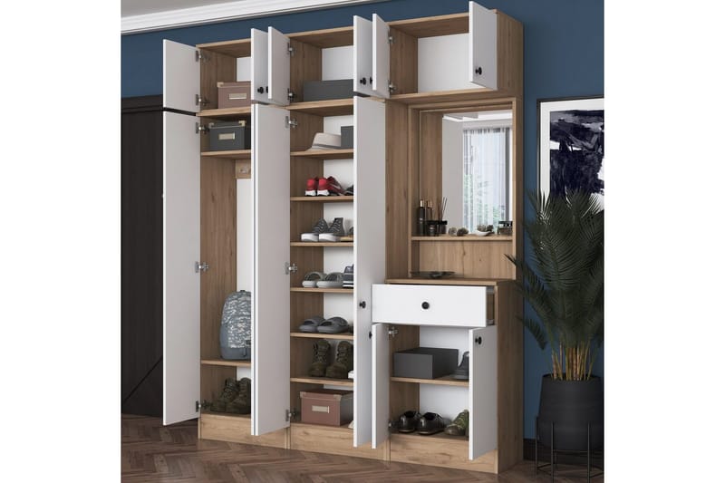 Donel Hallfurniture sæt - Hvid/Lysfarvet træ - Møbler - Entrémøbler - Møbelsæt til hall og entre