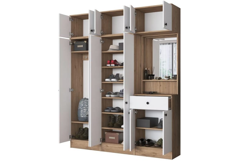 Donel Hallfurniture sæt - Hvid/Lysfarvet træ - Møbler - Entrémøbler - Møbelsæt til hall og entre