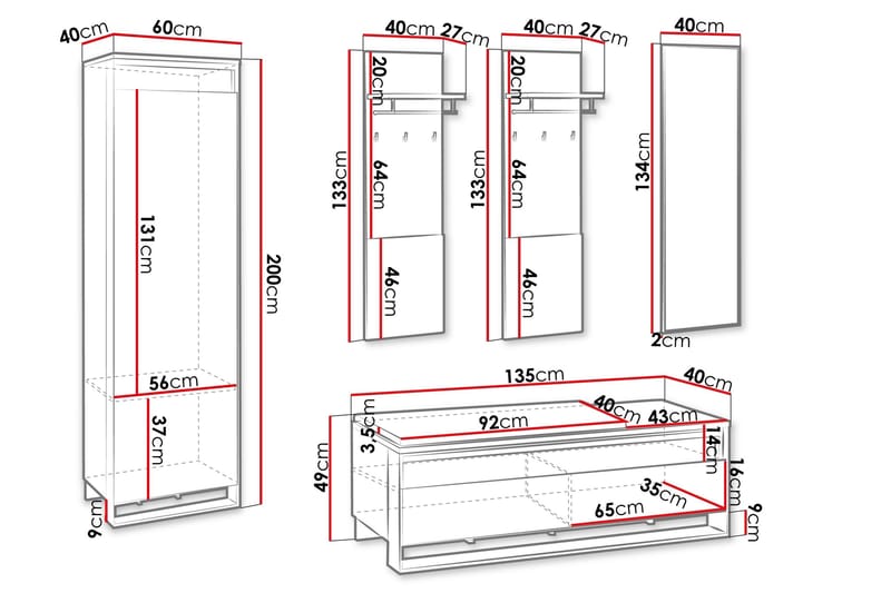 Dorana Entrémøbelsæt - Brun/Beige - Møbler - Entrémøbler - Møbelsæt til hall og entre