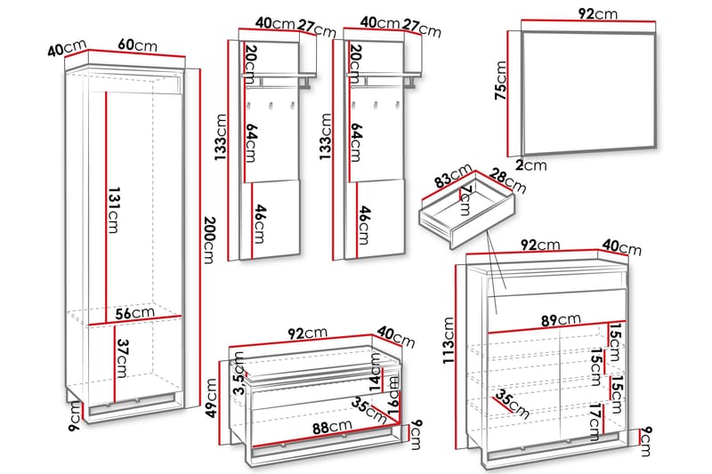 Dorana Entrémøbelsæt - Brun/Sort - Møbler - Entrémøbler - Møbelsæt til hall og entre