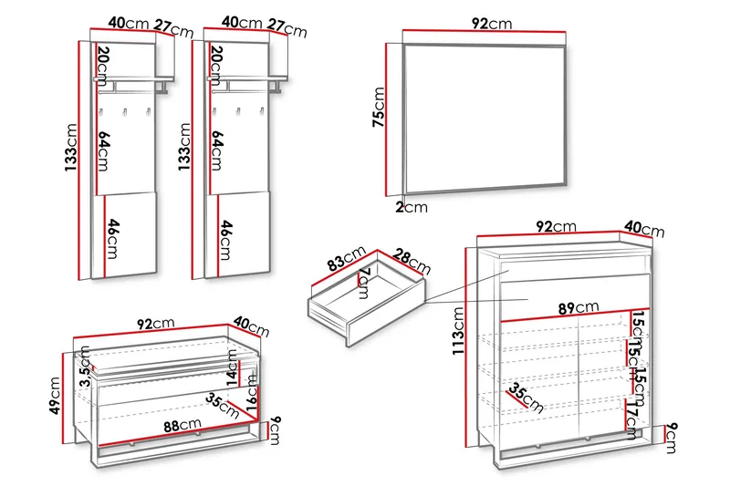 Dorana Entrémøbelsæt - Brun/Sort - Møbler - Entrémøbler - Møbelsæt til hall og entre